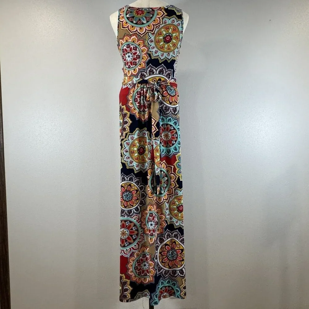 Zattcas Womens Size L Multicolor Mandala Print Sleeveless Belted Maxi Dress Boho - Picture 4 of 12